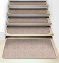 Set of 15 Attachable Carpet Stair Treads and Matching Landing Rug - Pebble Beige