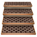 Set of 15 Attachable Indoor Carpet Stair Treads – Moroccan Trellis Lattice – Coffee Brown & Vanilla Cream