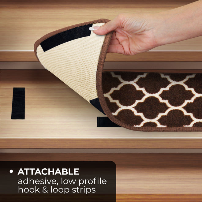 Set of 15 Attachable Indoor Carpet Stair Treads – Moroccan Trellis Lattice – Coffee Brown & Vanilla Cream
