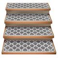 Set of 15 Attachable Indoor Carpet Stair Treads – Moroccan Trellis Lattice – Misty Gray & Linen White