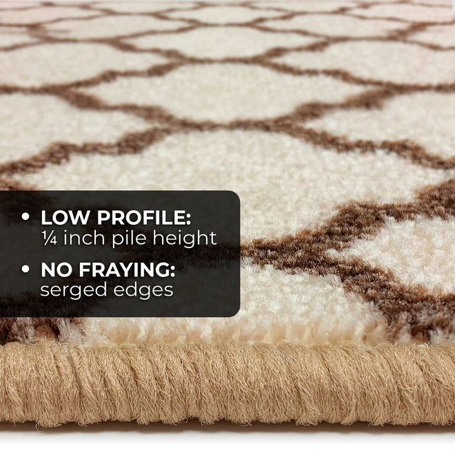 Set of 15 Attachable Indoor Carpet Stair Treads – Moroccan Trellis Lattice – Vanilla Cream & Coffee Brown