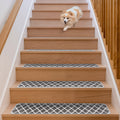 Set of 15 Attachable Indoor Carpet Stair Treads – Diamond Trellis Lattice – Misty Gray & Linen White