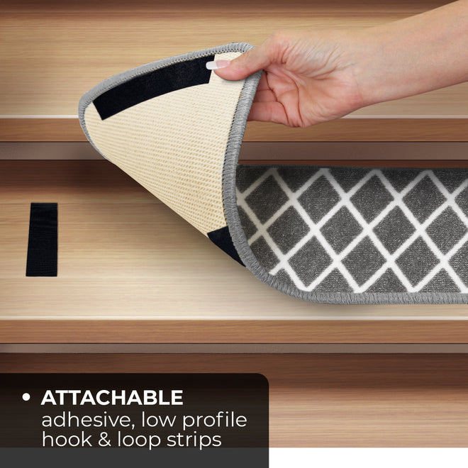 Set of 15 Attachable Indoor Carpet Stair Treads – Diamond Trellis Lattice – Misty Gray & Linen White