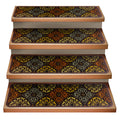 Set of 15 Attachable Indoor Carpet Stair Treads – Kaleidoscope Bloom – Autumn Brown
