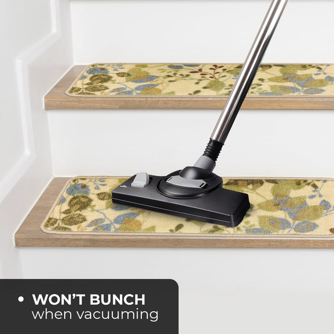 Set of 15 Attachable Indoor Carpet Stair Treads – Botanical Daydream – Golden Beige