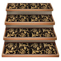 Set of 15 Attachable Indoor Carpet Stair Treads – Laurel Lane – Espresso Brown & Golden Cream