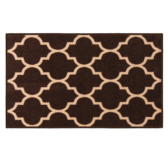 Skid-Resistant Area Rug Moroccan Trellis Lattice – Coffee Brown & Vanilla Cream