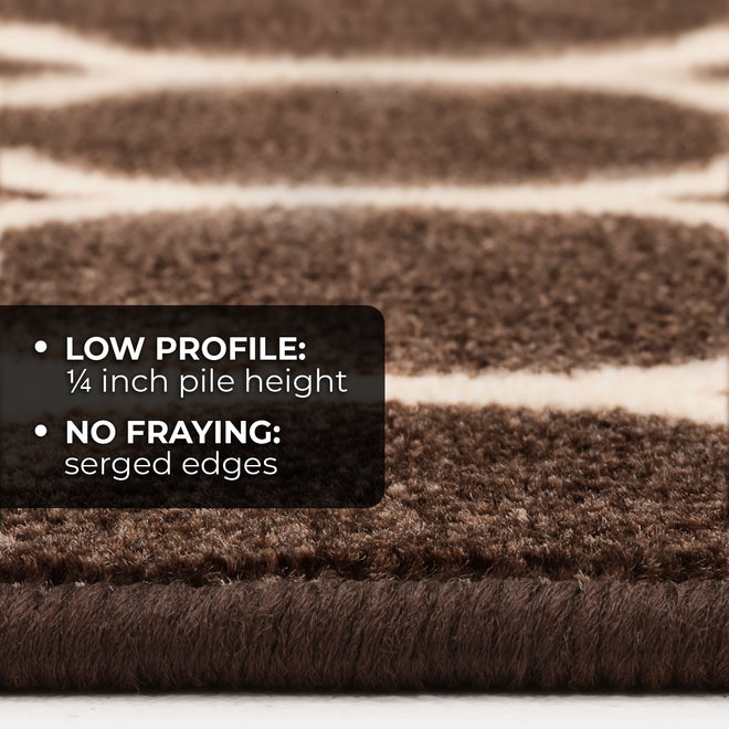 House, Home and More Skid-Resistant Carpet Area Rug Floor Mat - Mocha Brown Stripe - 3' x 3