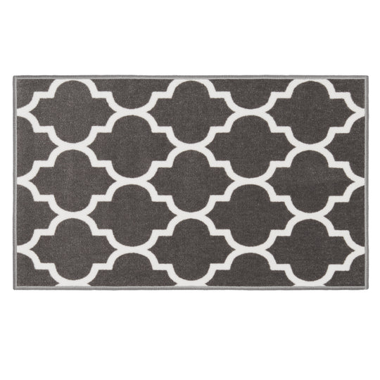 Skid-Resistant Area Rug Moroccan Trellis Lattice – Misty Gray & Linen White
