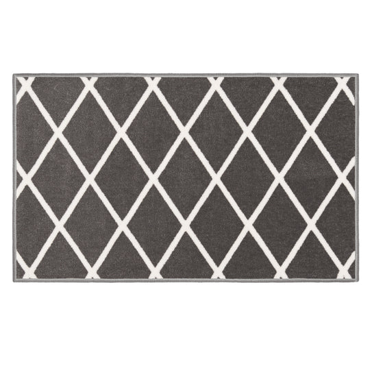 Skid-Resistant Area Rug Diamond Trellis Lattice – Misty Gray & Linen White
