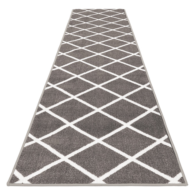 House Home & More Skid-Resistant Carpet Runner Diamond Trellis Lattice – Misty Gray & Linen White 26 in. x 12 ft.