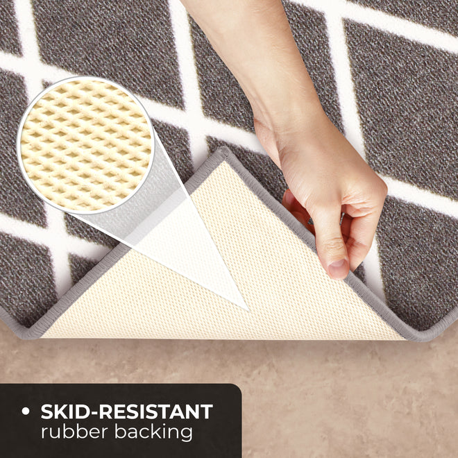 Skid-Resistant Carpet Runner Diamond Trellis Lattice – Misty Gray & Linen White