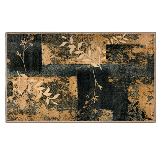 Skid-Resistant Area Rug Distressed Leaves - Faded Blue & Beige