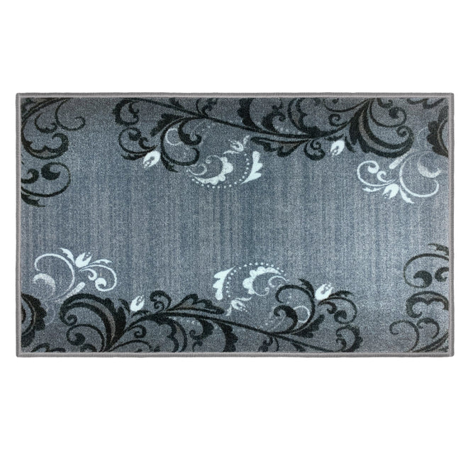 Skid-Resistant Area Rug Elegant Scroll – Silver Gray