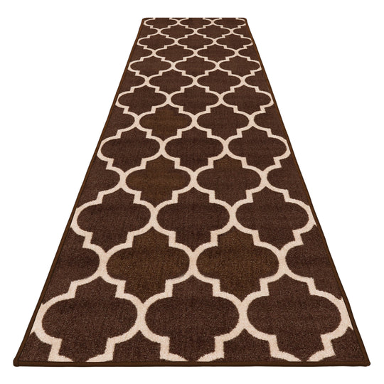 Skid-Resistant Carpet Runner Moroccan Trellis Lattice – Coffee Brown & Vanilla Cream