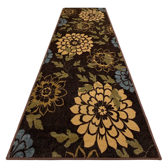 Skid-Resistant Carpet Runner Floral Bloom – Classic Brown