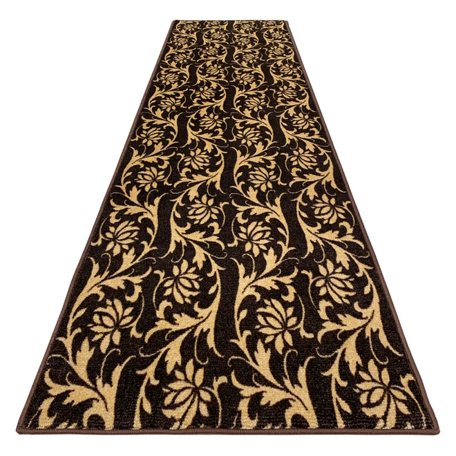 Skid-Resistant Carpet Runner Laurel Lane – Espresso Brown & Golden Cream