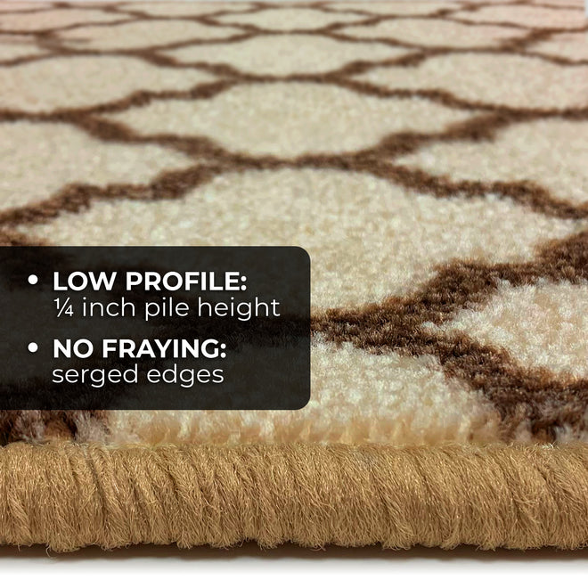 Set of 15 Skid-Resistant Carpet Stair Treads – Moroccan Trellis Lattice – Vanilla Cream & Coffee Brown