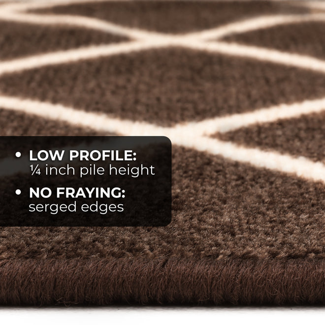 Set of 15 Skid-Resistant Carpet Stair Treads – Diamond Trellis Lattice – Coffee Brown & Vanilla Cream