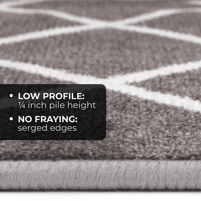 Set of 15 Skid-Resistant Carpet Stair Treads – Diamond Trellis Lattice – Misty Gray & Linen White