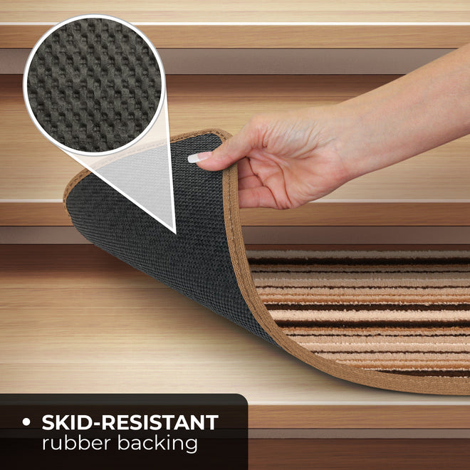 Skid-Resistant Carpet Stair Treads Mocha Brown Stripe