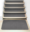 Set of 15 Attachable Carpet Stair Treads and Matching Landing Rug - Gray