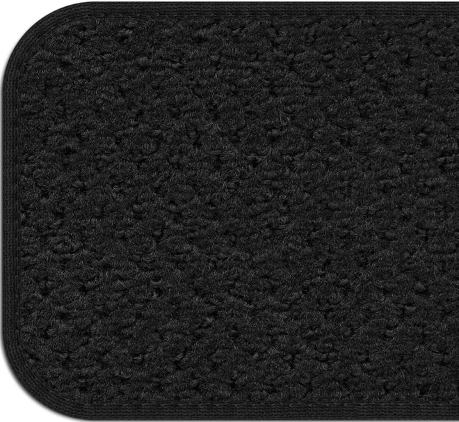 Set of 15 Attachable Carpet Stair Treads and Matching Landing Rug - Black