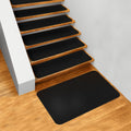 Set of 15 Skid-Resistant Carpet Stair Treads and Matching Landing Rug - Black