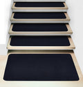 Set of 15 Attachable Carpet Stair Treads and Matching Landing Rug - Navy Blue
