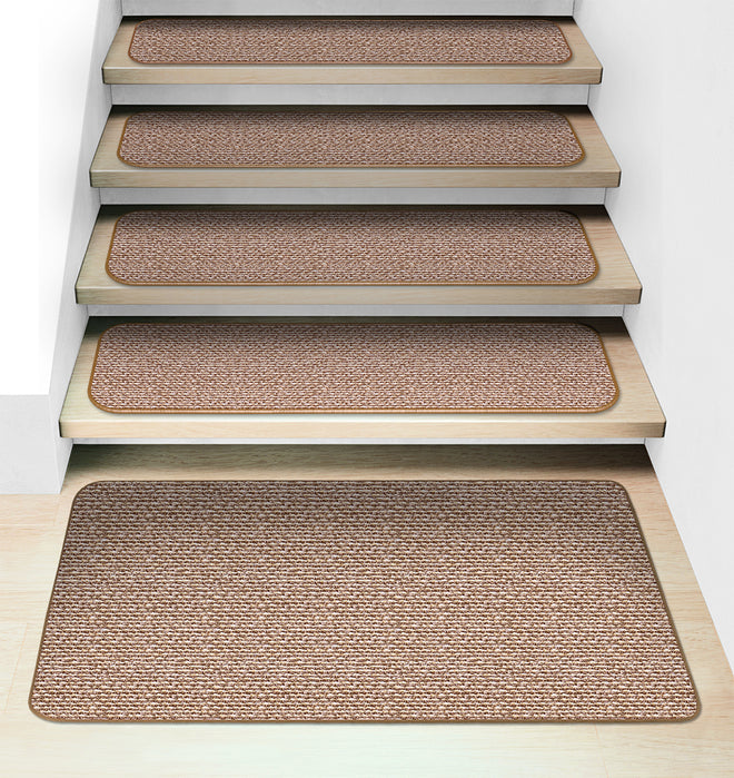 Set of 15 Attachable Carpet Stair Treads and Matching Landing Rug - Praline Brown