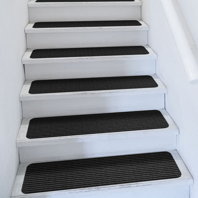 Skid-Resistant Double-Ribbed Carpet Stair Treads Smokey Black