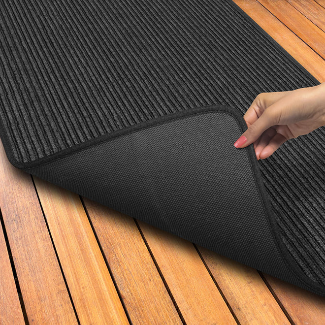Indoor Outdoor Double-Ribbed Carpet Runner with Skid-Resistant Rubber Backing Smokey Black