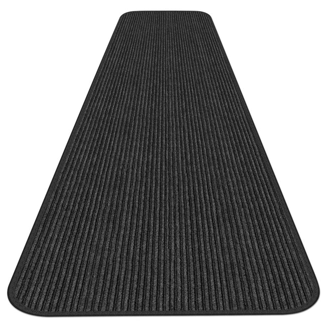 Indoor Outdoor Double-Ribbed Carpet Runner with Skid-Resistant Rubber Backing Smokey Black