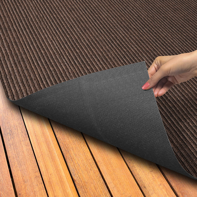 Indoor Outdoor Double-Ribbed Carpet with Skid-Resistant Rubber Backing Bittersweet Brown