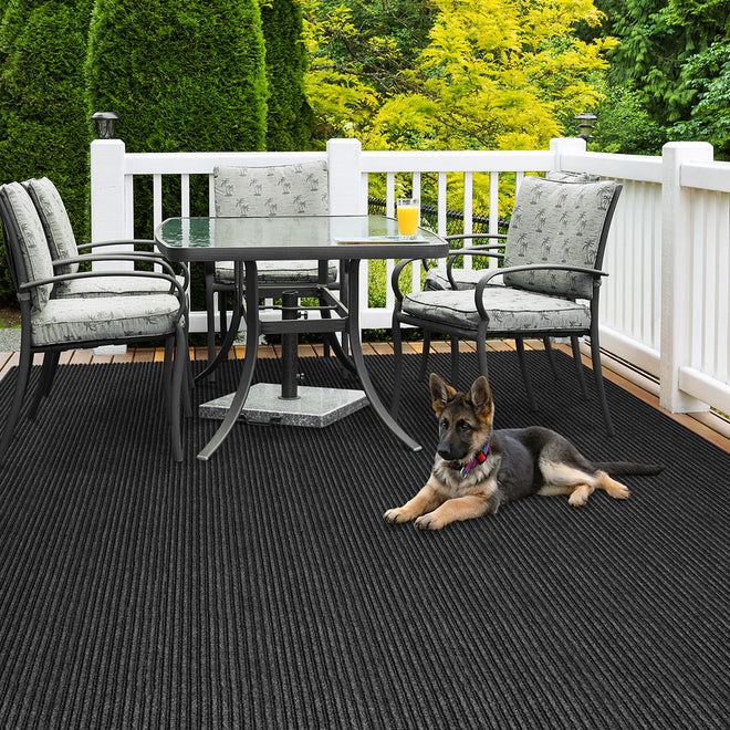 Indoor Outdoor Double-Ribbed Carpet with Skid-Resistant Rubber Backing Smokey Black